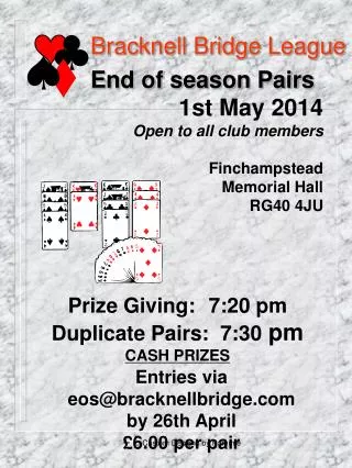 Bracknell Bridge League End of season Pairs