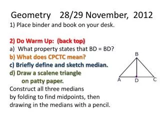 Geometry 28/29 November, 2012