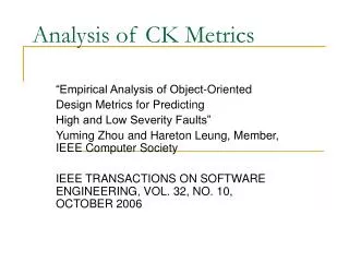 analysis of ck metrics