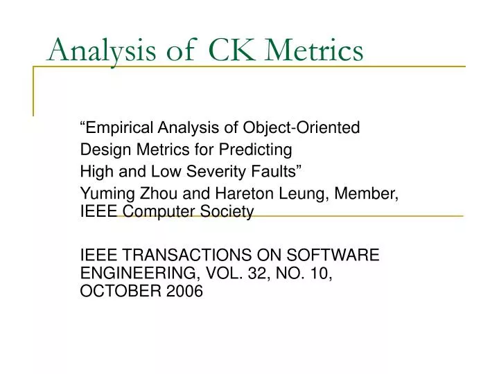 analysis of ck metrics