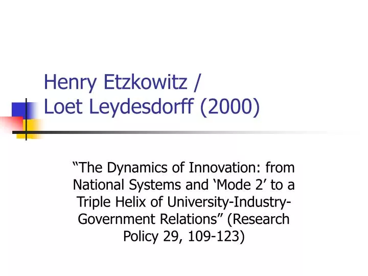 henry etzkowitz loet leydesdorff 2000