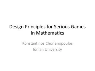 Design Principles for Serious Games in Mathematics