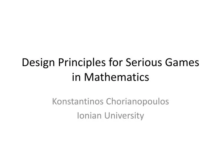 design principles for serious games in mathematics
