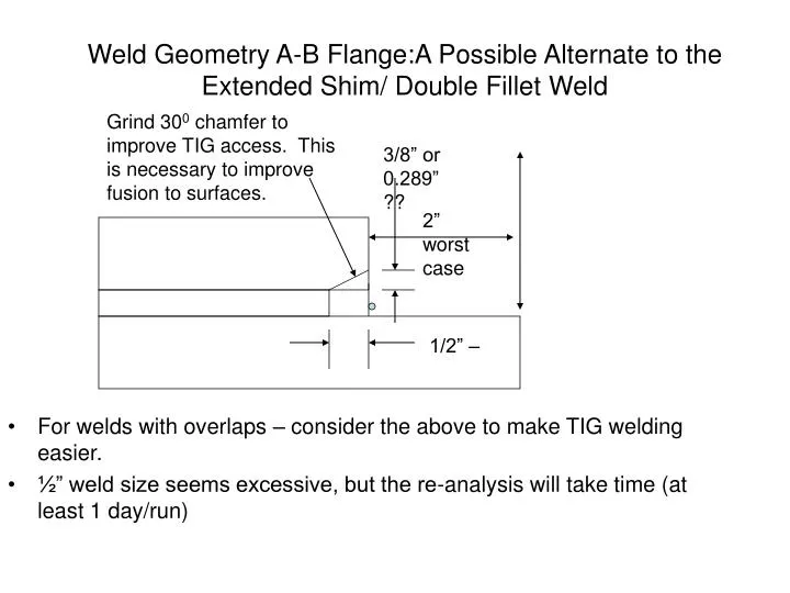 weld geometry a b flange a possible alternate to the extended shim double fillet weld