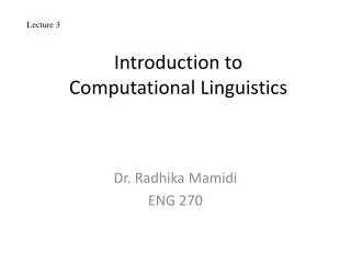 Introduction to Computational Linguistics