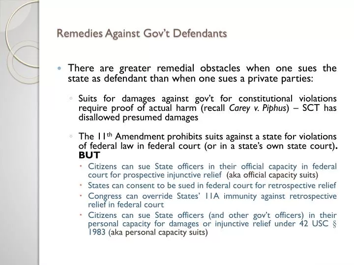 remedies against gov t defendants