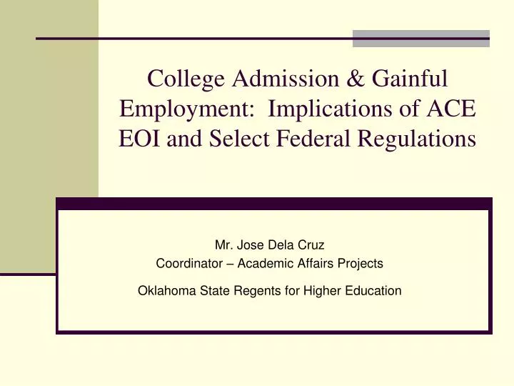 college admission gainful employment implications of ace eoi and select federal regulations