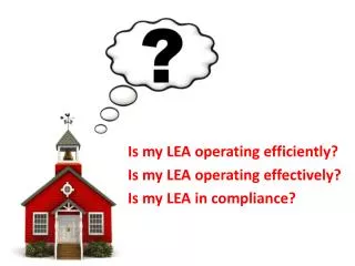 Is my LEA operating efficiently? Is my LEA operating effectively? Is my LEA in compliance?