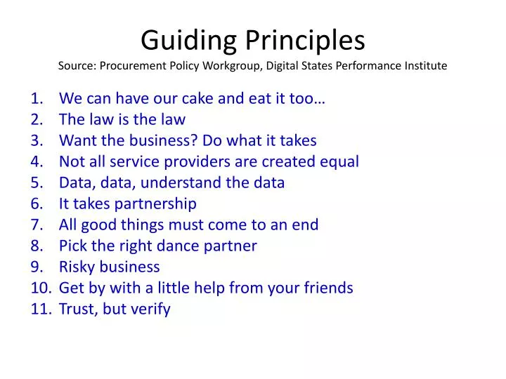 guiding principles source procurement policy workgroup digital states performance institute