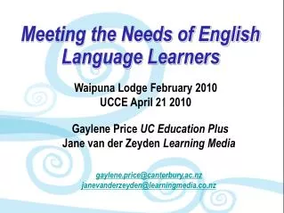Meeting the Needs of English Language Learners