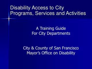 Disability Access to City Programs, Services and Activities