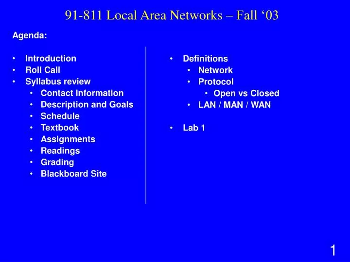 91 811 local area networks fall 03