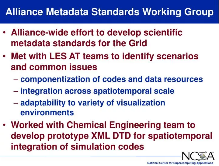 alliance metadata standards working group