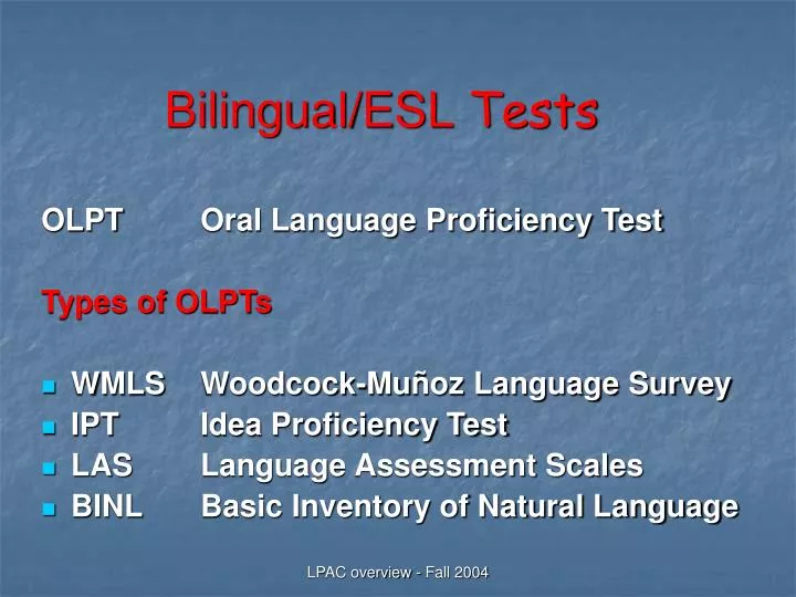 bilingual esl tests