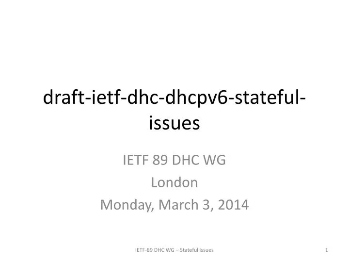 draft ietf dhc dhcpv6 stateful issues