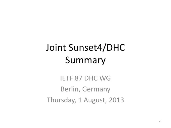 joint sunset4 dhc summary