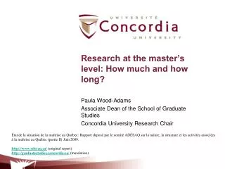 Research at the master’s level: How much and how long?