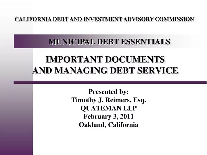 important documents and managing debt service