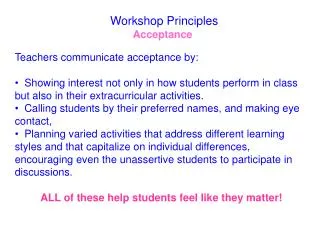 Workshop Principles Acceptance