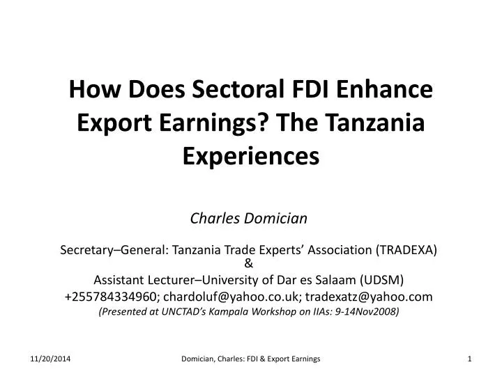 how does sectoral fdi enhance export earnings the tanzania experiences