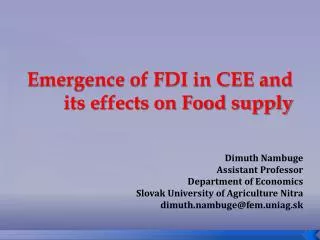Emergence of FDI in CEE and its effects on Food supply