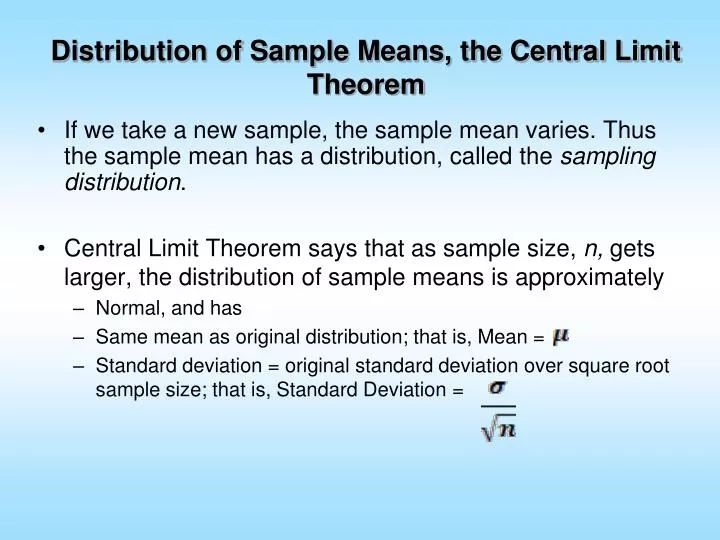 distribution of sample means the central limit theorem