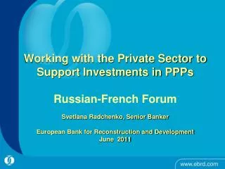 Section 1 Overview of EBRD in the municipal sector