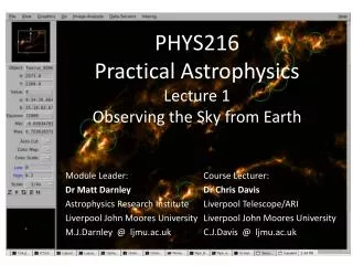 PHYS216 Practical Astrophysics Lecture 1 Observing the Sky from Earth