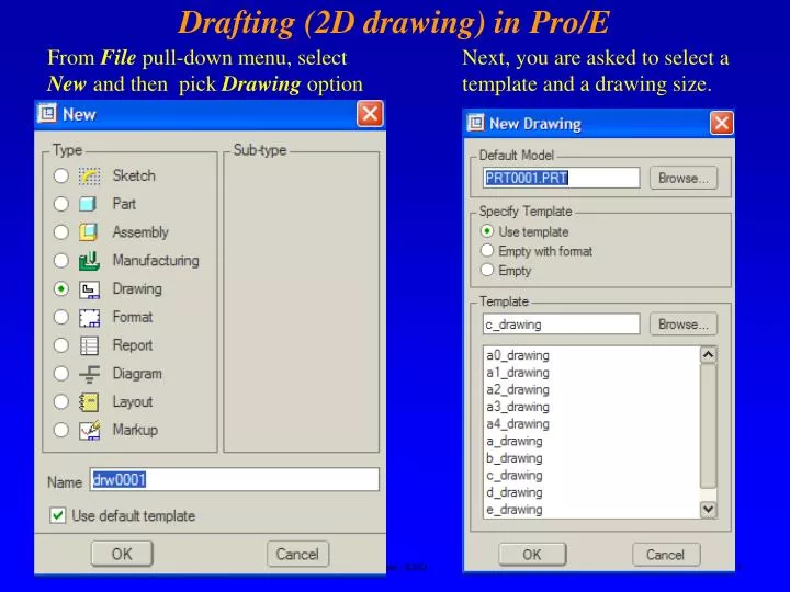 drafting 2d drawing in pro e