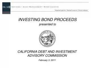 CALIFORNIA DEBT AND INVESTMENT ADVISORY COMMISSION February 3, 2011