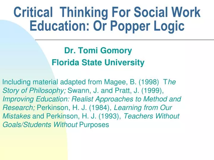 critical thinking for social work education or popper logic