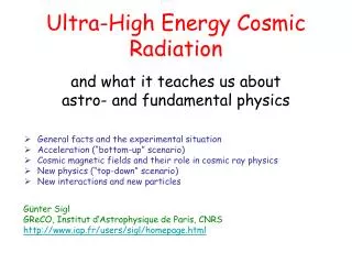 Ultra-High Energy Cosmic Radiation