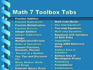 Math 7 Toolbox Tabs