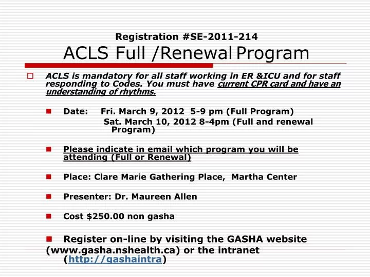 registration se 2011 214 acls full renewal program