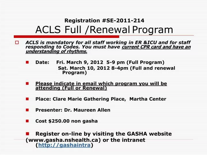 PPT Registration SE2011214 ACLS Full /Renewal Program PowerPoint