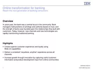 Online transformation for banking Reach the next generation of banking consumers