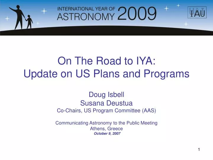 on the road to iya update on us plans and programs