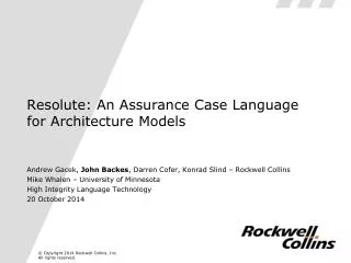 Resolute: An Assurance Case Language for Architecture Models