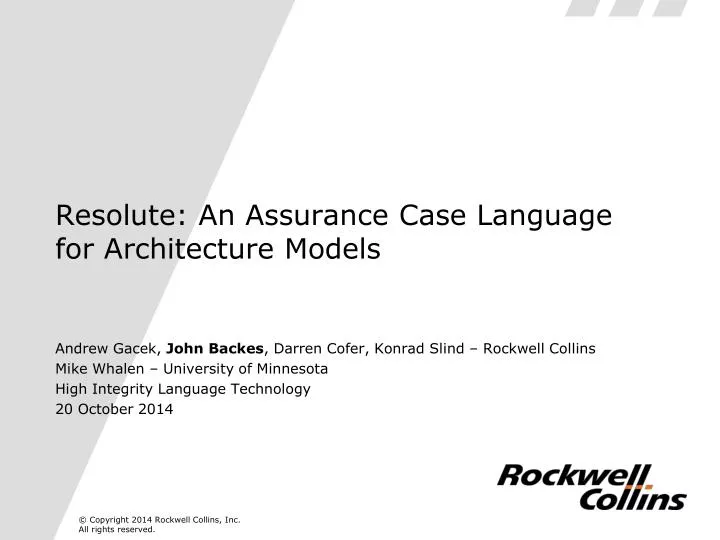 resolute an assurance case language for architecture models