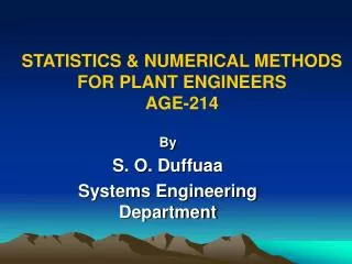 STATISTICS &amp; NUMERICAL METHODS FOR PLANT ENGINEERS AGE-214
