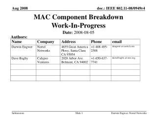 MAC Component Breakdown Work-In-Progress