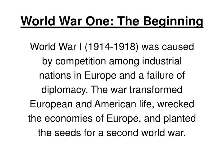 world war one the beginning