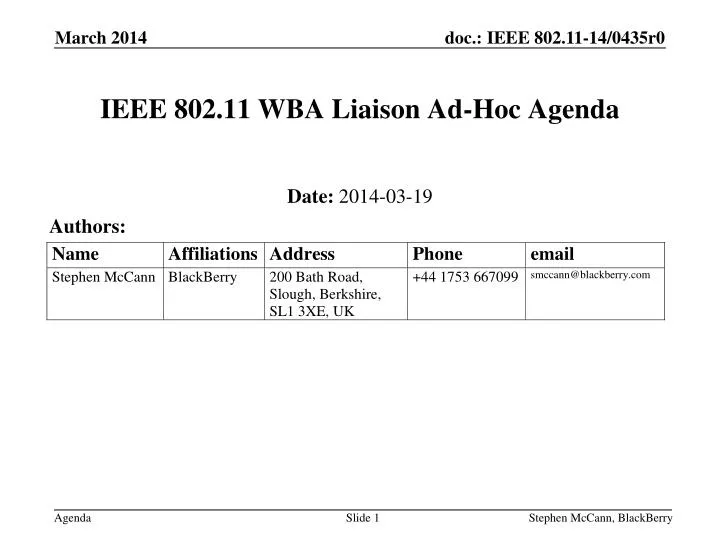 ieee 802 11 wba liaison ad hoc agenda