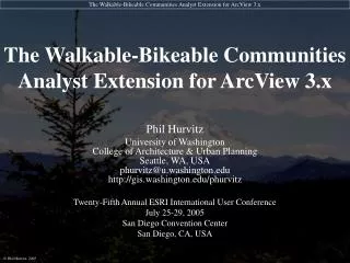 The Walkable-Bikeable Communities Analyst Extension for ArcView 3.x