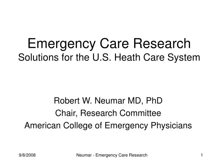 emergency care research solutions for the u s heath care system