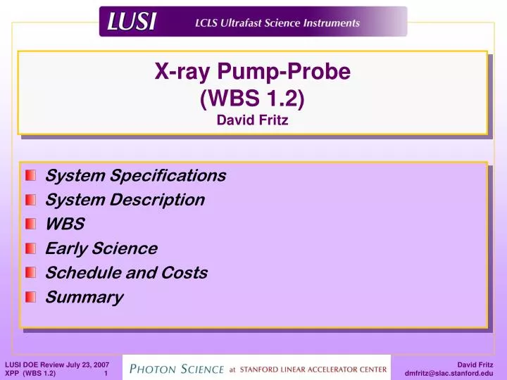 x ray pump probe wbs 1 2 david fritz