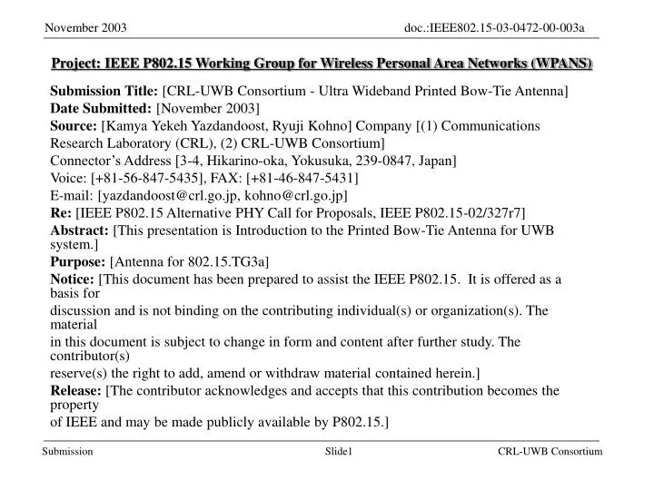 project ieee p802 15 working group for wireless personal area networks wpans