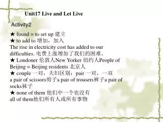 Unit17 Live and Let Live
