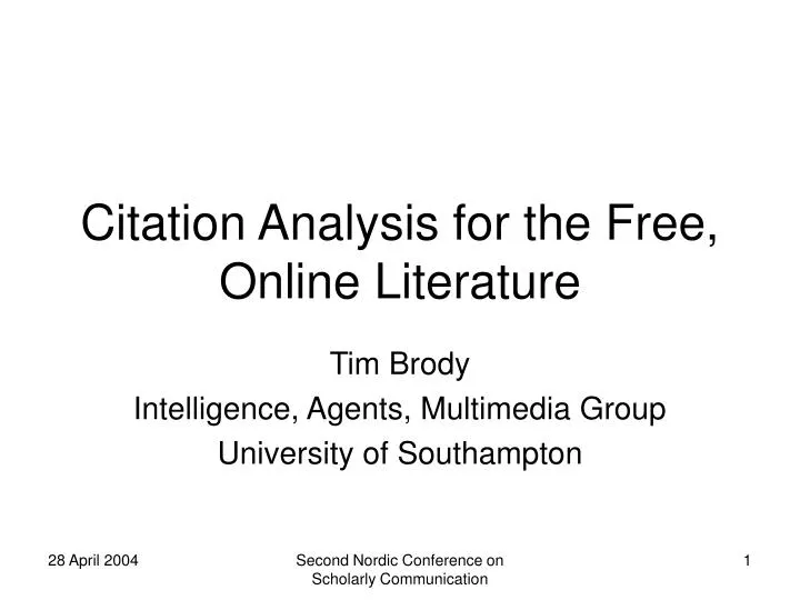 citation analysis for the free online literature