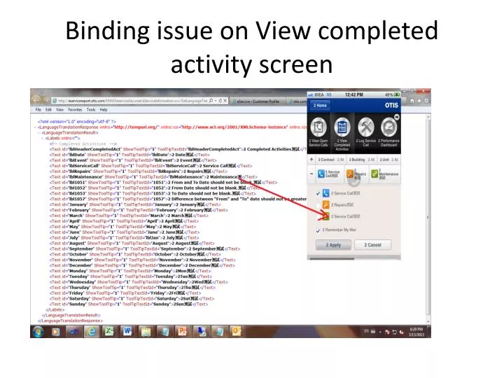 binding issue on view completed activity screen